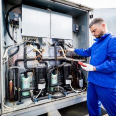 Our employee checks the operation of refrigeration commercial